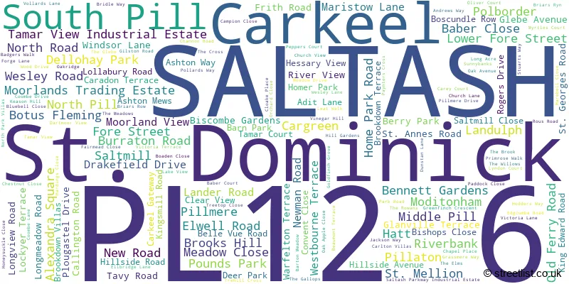 A word cloud for the PL12 6 postcode